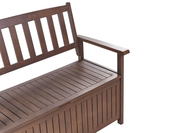 Hagebenk med oppbevaring Mørk Massiv Akasietre Grå Pute 120 x 60 cm 2 Seter Utendørs Terrasse Rustikk Tradisjonell Stil