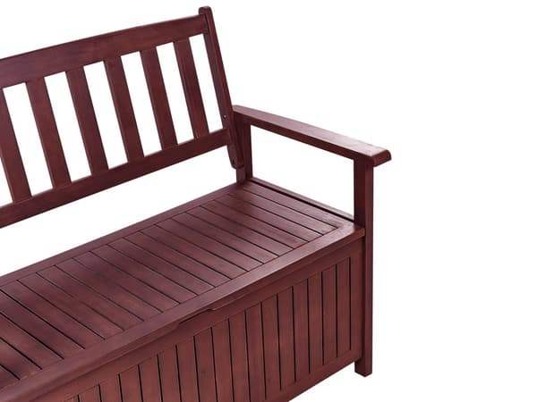 Hagebenk med Oppbevaring Mahogni Brun Massiv Akasietre Rød Pute 120 x 60 cm 2 Seter Terrasse Uteplass Rustikk Tradisjonell Stil