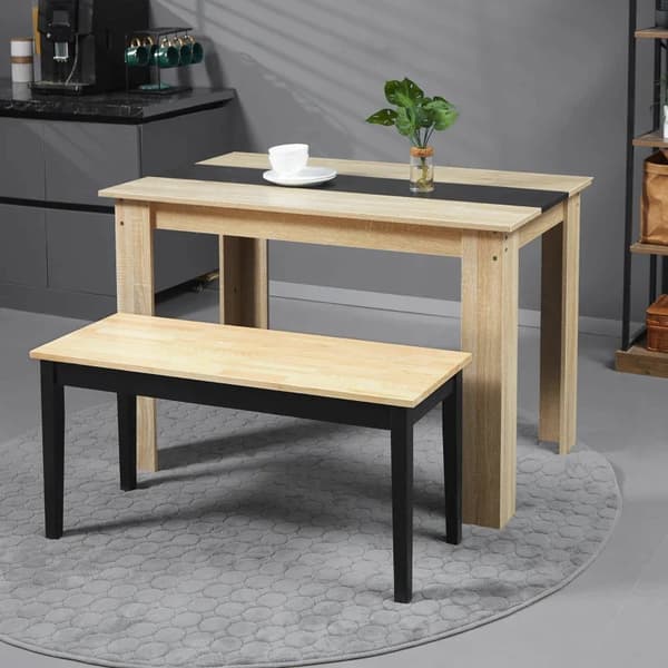Rootz Modern bænk til 2 personer - Træbænk - Massivt træ - Lakeret - Stue - Entré - Spisestue - Fyrretræ - Naturlig + Sort - 102L x 36W x 45H cm