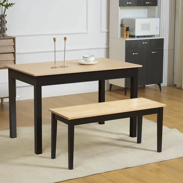 Rootz Modern bænk til 2 personer - Træbænk - Massivt træ - Lakeret - Stue - Entré - Spisestue - Fyrretræ - Naturlig + Sort - 102L x 36W x 45H cm