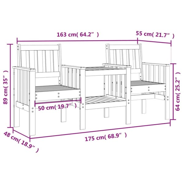 vidaXL Hagebenk med bord 2-seters heltre furu