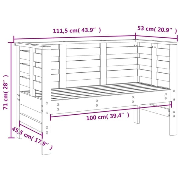 vidaXL havebænk 111,5x53x71 cm massivt fyrretræ hvid