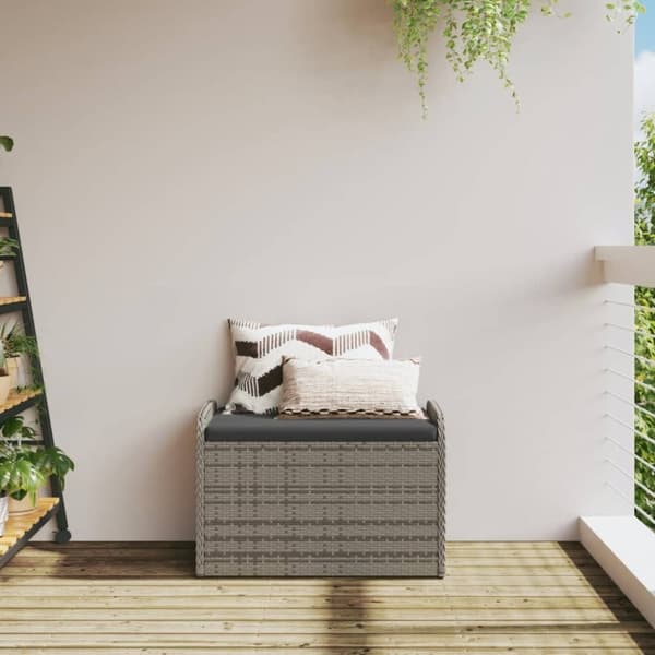 vidaXL opbevaringsbænk med hynde 80x51x52 cm polyrattan grå