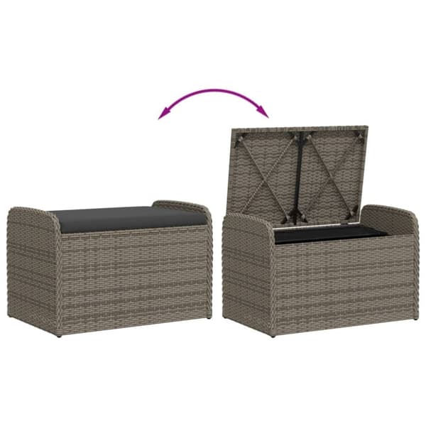 vidaXL opbevaringsbænk med hynde 80x51x52 cm polyrattan grå