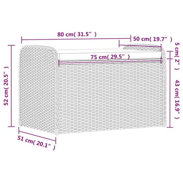 vidaXL opbevaringsbænk med hynde 80x51x52 cm polyrattan grå