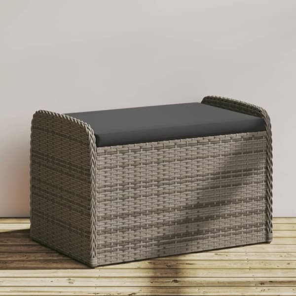 vidaXL opbevaringsbænk med hynde 80x51x52 cm polyrattan grå