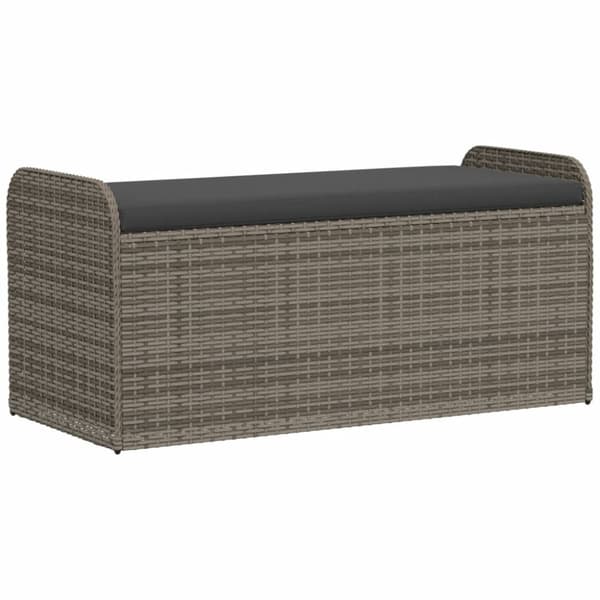 vidaXL Säilytyspenkki tyynyllä harmaa polyrottinki 115x51x52 cm