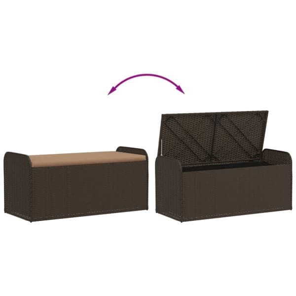 vidaXL Oppbevaringsbenk med pute brun 115x51x52 cm polyrotting