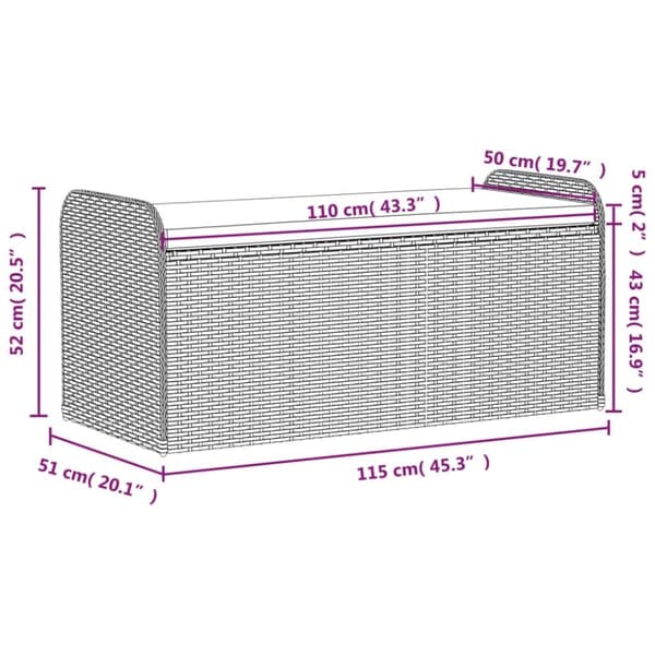vidaXL Oppbevaringsbenk med pute brun 115x51x52 cm polyrotting