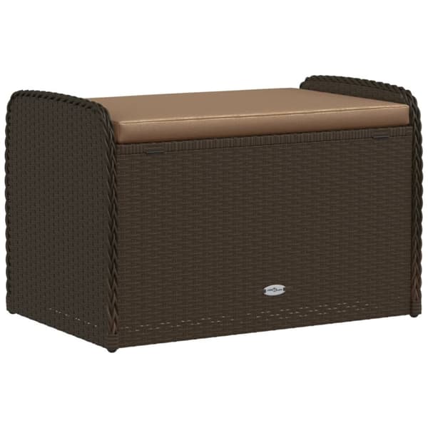 vidaXL Oppbevaringsbenk med pute brun 80x51x52 cm polyrotting