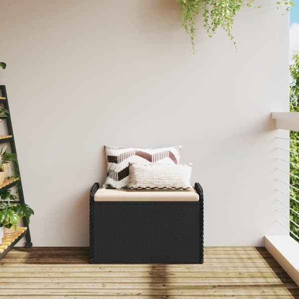 vidaXL opbevaringsbænk med hynde 80x51x52 cm polyrattan sort