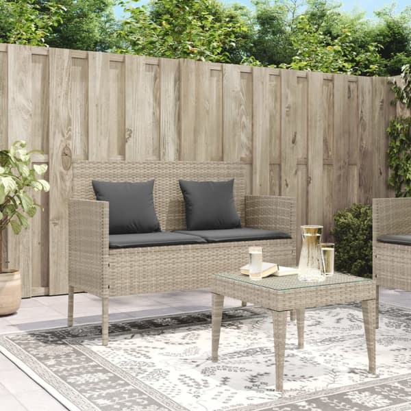 vidaXL havebænk med hynder polyrattan lysegrå