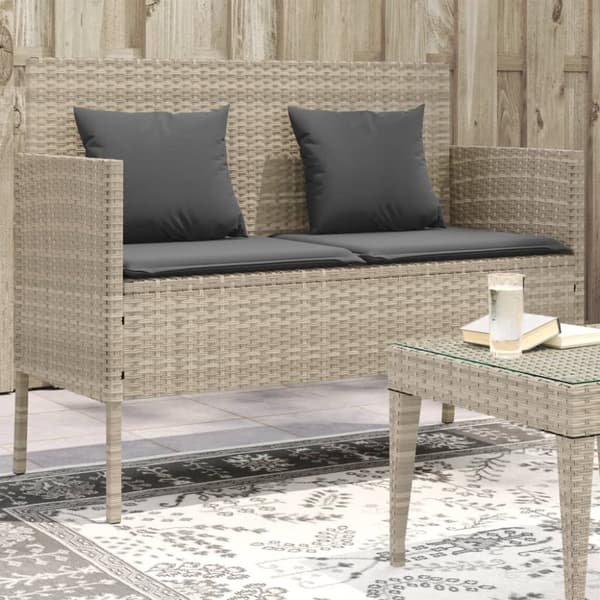 vidaXL havebænk med hynder polyrattan lysegrå