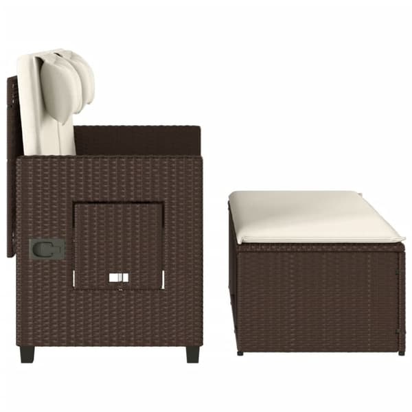 vidaXL havebænk med hynder og lænefunktion polyrattan brun
