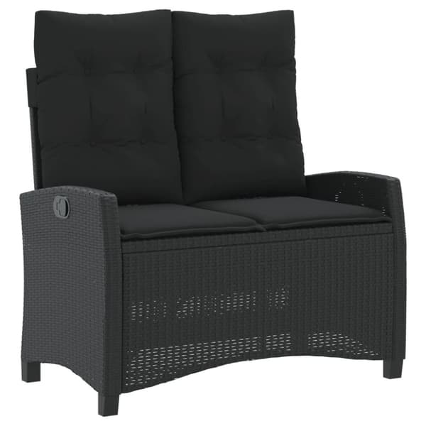vidaXL havebænk med hynder og lænefunktion polyrattan sort