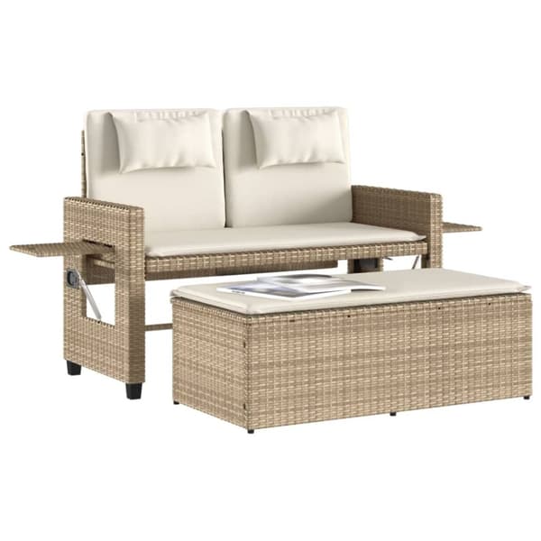 vidaXL havebænk med hynder og lænefunktion polyrattan beige