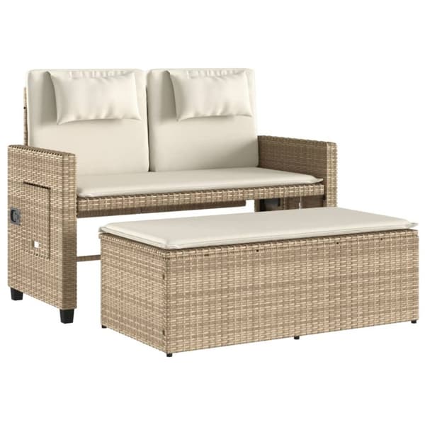 vidaXL havebænk med hynder og lænefunktion polyrattan beige