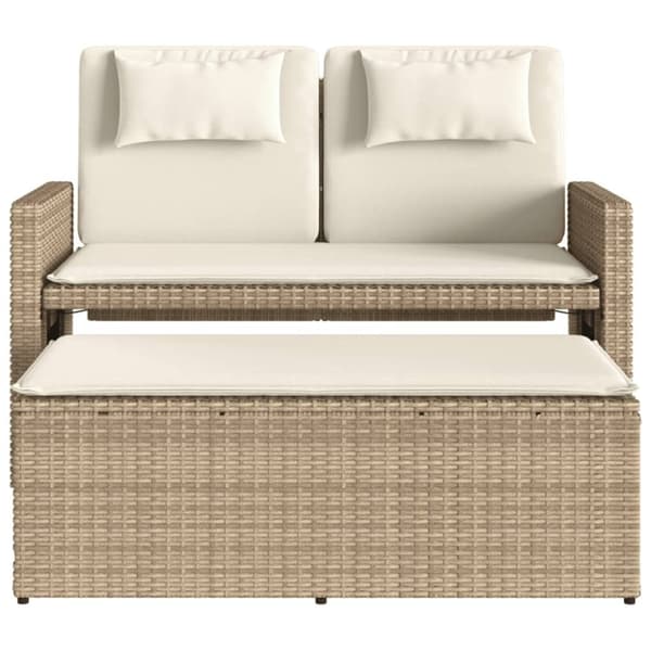 vidaXL havebænk med hynder og lænefunktion polyrattan beige