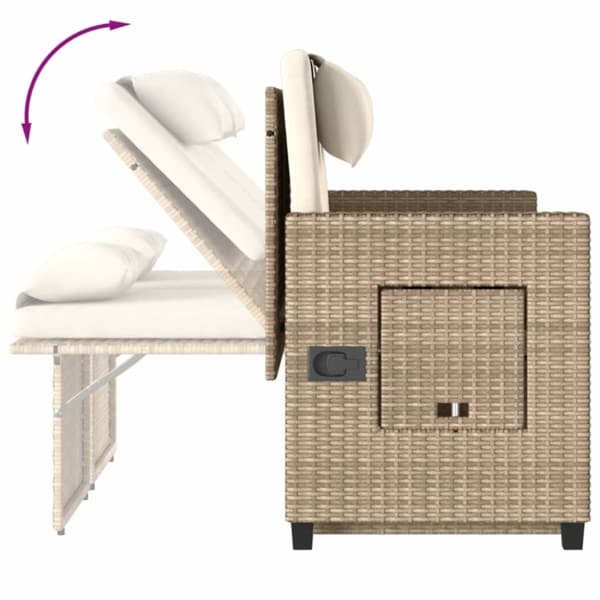 vidaXL havebænk med hynder og lænefunktion polyrattan beige