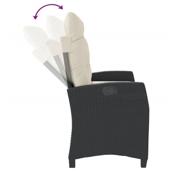 vidaXL havebænk med hynder og lænefunktion polyrattan sort