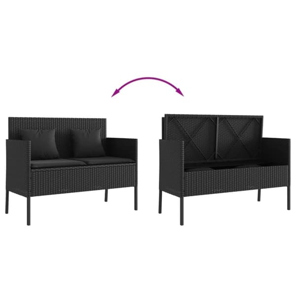 vidaXL havebænk med hynder polyrattan sort