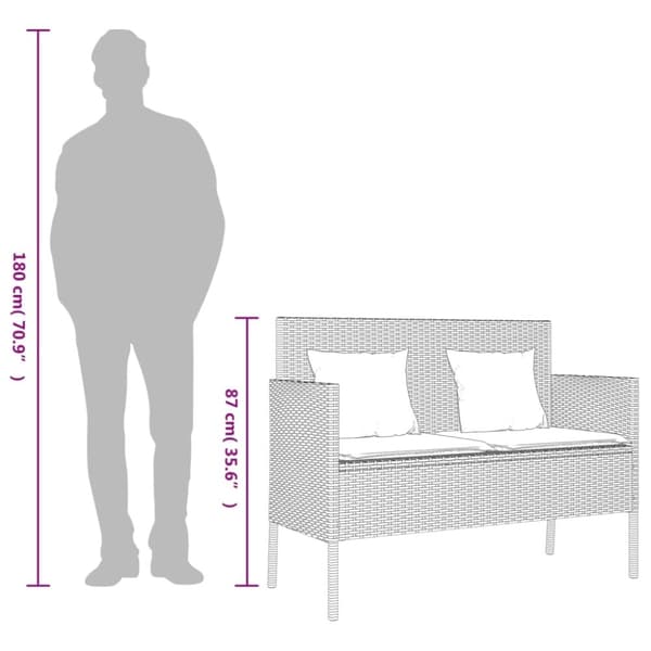 vidaXL havebænk med hynder polyrattan sort