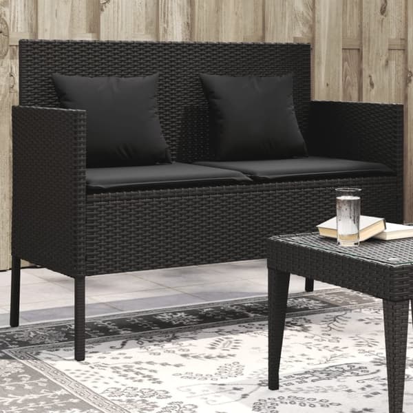 vidaXL havebænk med hynder polyrattan sort