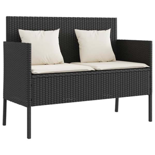vidaXL havebænk med hynder polyrattan sort