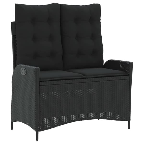 vidaXL havebænk med hynder og lænefunktion polyrattan sort