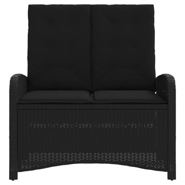 vidaXL havebænk med hynder og lænefunktion polyrattan sort