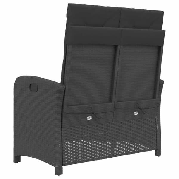 vidaXL havebænk med hynder og lænefunktion polyrattan sort