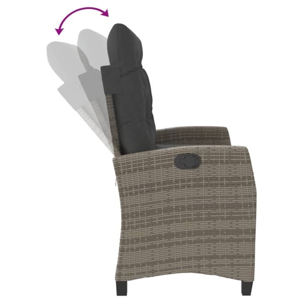 vidaXL havebænk med hynder og lænefunktion polyrattan grå