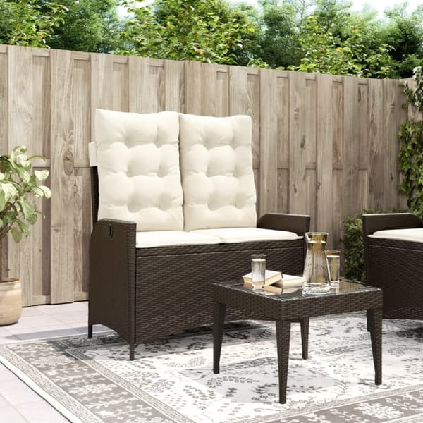 vidaXL havebænk med hynder og lænefunktion polyrattan brun