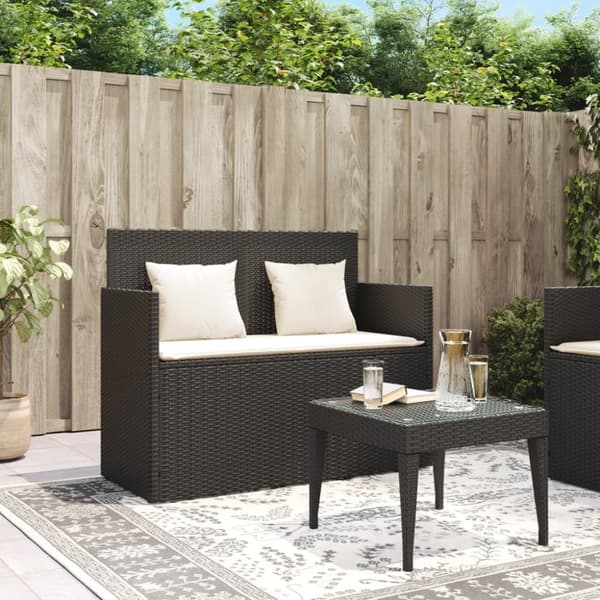 vidaXL havebænk med hynder polyrattan sort