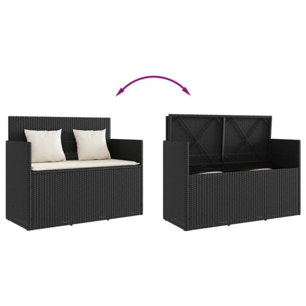 vidaXL havebænk med hynder polyrattan sort