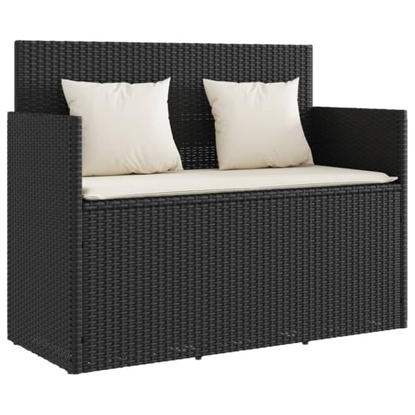 vidaXL havebænk med hynder polyrattan sort