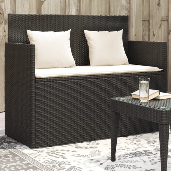 vidaXL havebænk med hynder polyrattan sort