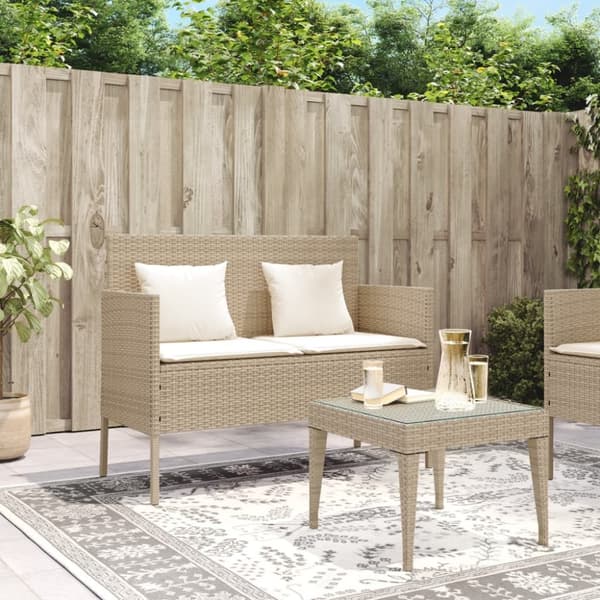 vidaXL Trädgårdsbänk med kuddar beige konstrotting