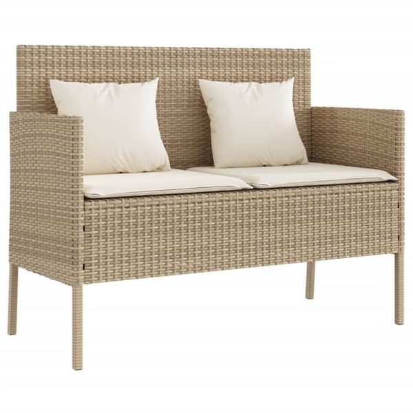 vidaXL Trädgårdsbänk med kuddar beige konstrotting