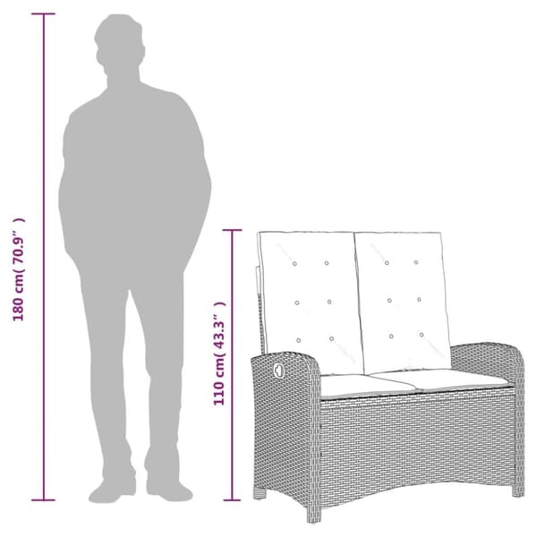 vidaXL havebænk med hynder og lænefunktion polyrattan beige