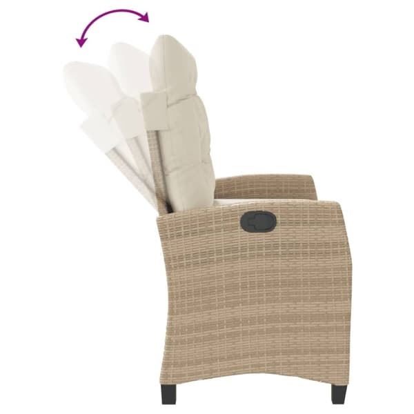 vidaXL Justerbar trädgårdsbänk med dynor beige konstrotting