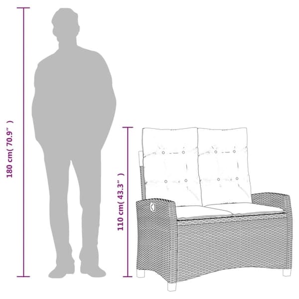 vidaXL havebænk med hynder og lænefunktion polyrattan beige