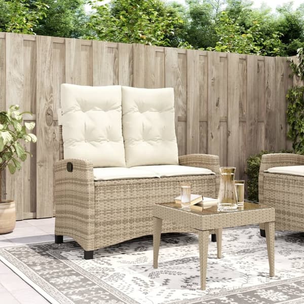vidaXL havebænk med hynder og lænefunktion polyrattan beige