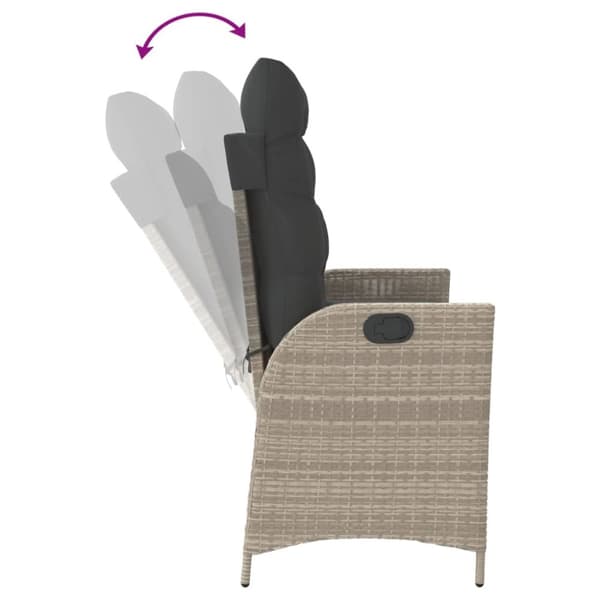 vidaXL havebænk med hynder og lænefunktion polyrattan lysegrå