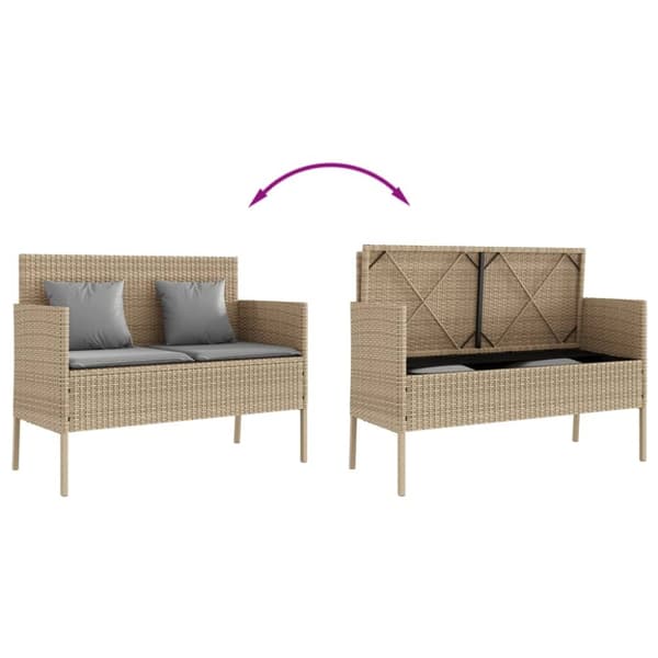 vidaXL havebænk med hynder polyrattan beige