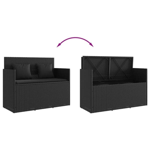 vidaXL havebænk med hynder polyrattan sort