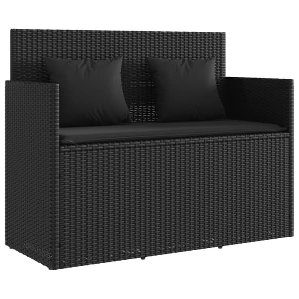 vidaXL havebænk med hynder polyrattan sort
