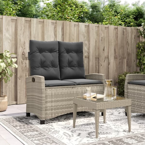 vidaXL havebænk med hynder og lænefunktion polyrattan lysegrå
