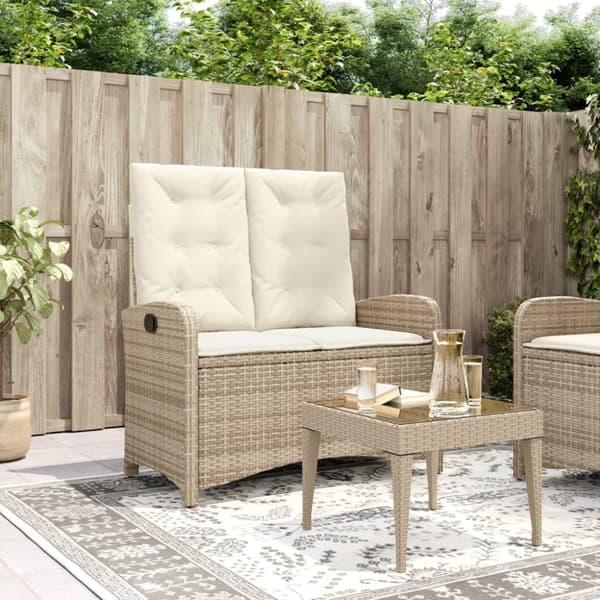 vidaXL havebænk med hynder og lænefunktion polyrattan beige