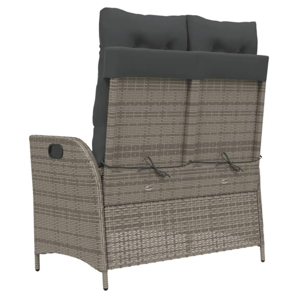 vidaXL havebænk med hynder og lænefunktion polyrattan grå